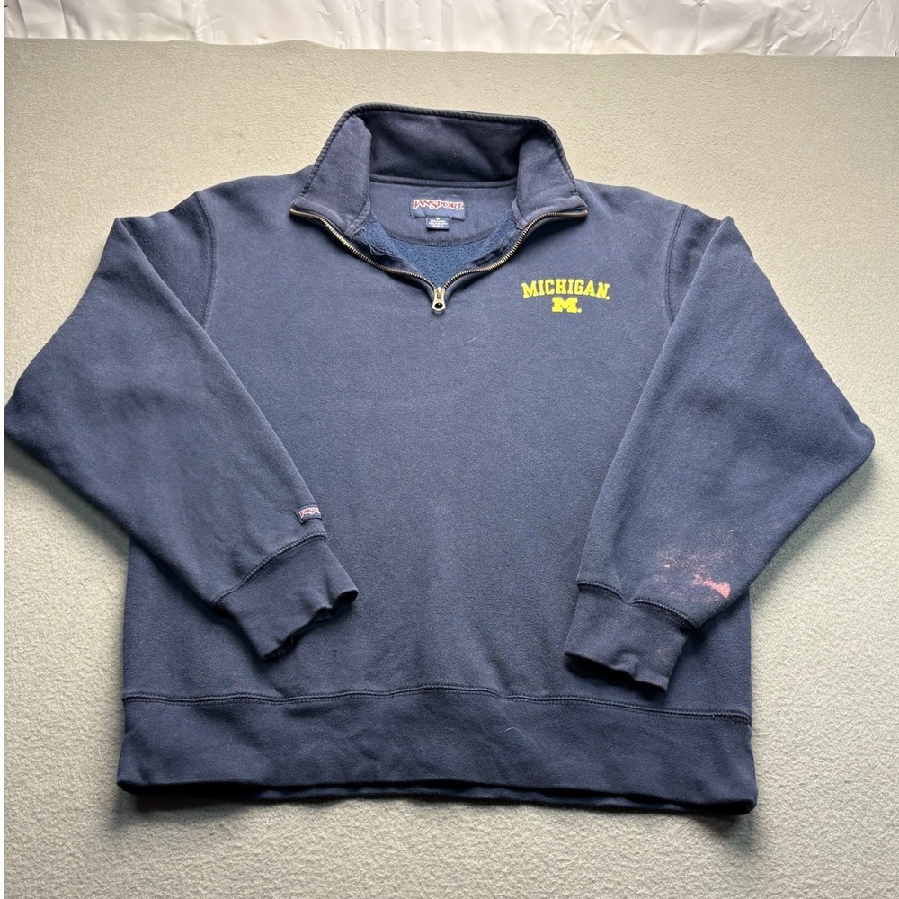 Jansport Michigan Wolverines Quarter Zip Sweatshirt Mens M Navy Blue Fair Flaw